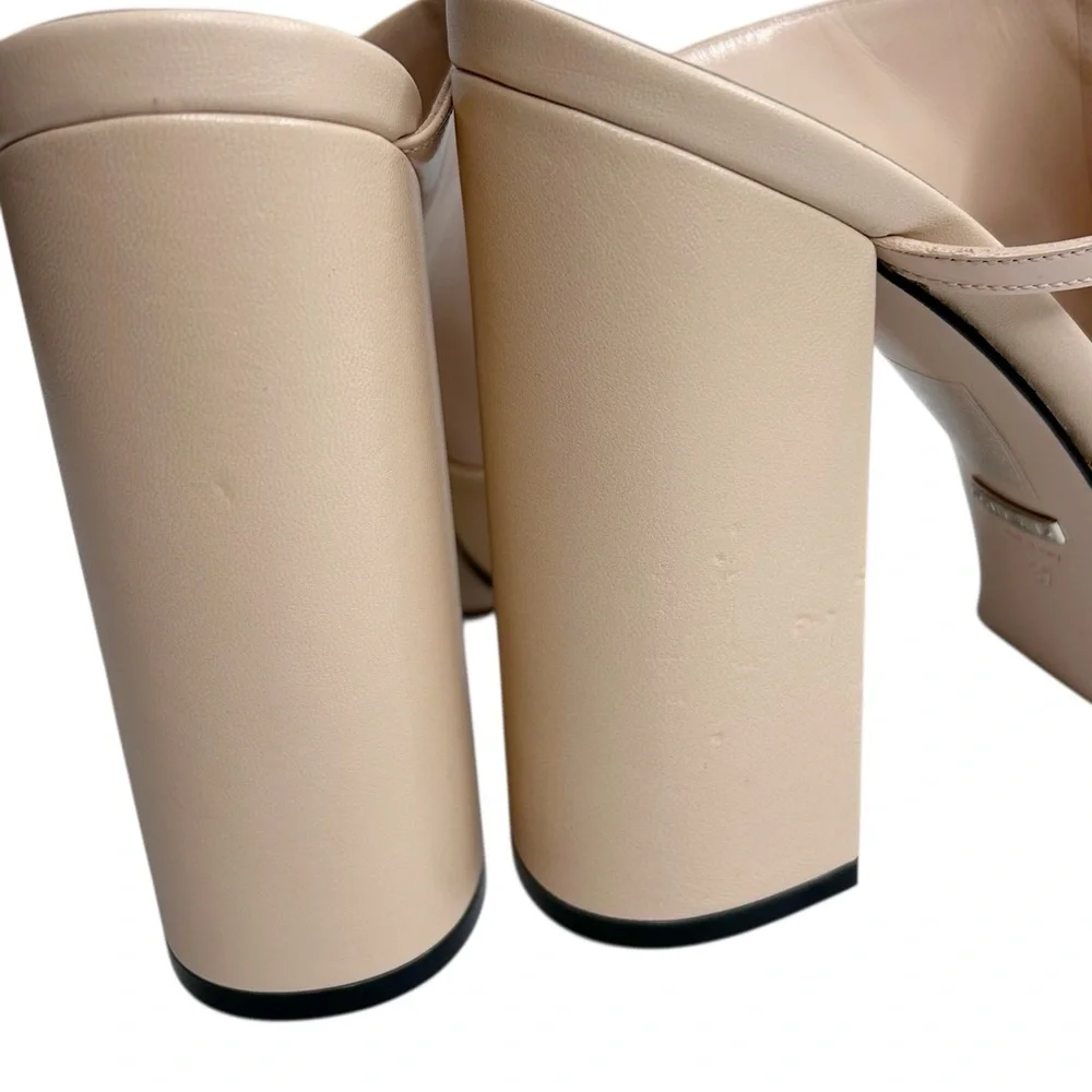 GUCCI Tiarah Block Heel Platform Open Toe Nude Mules